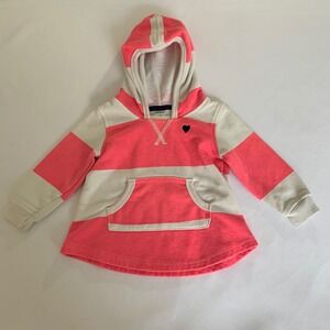 Carters Hoodie Pullover Baby‎ Girls 12M Pink White Striped Heart Nautical Preppy
